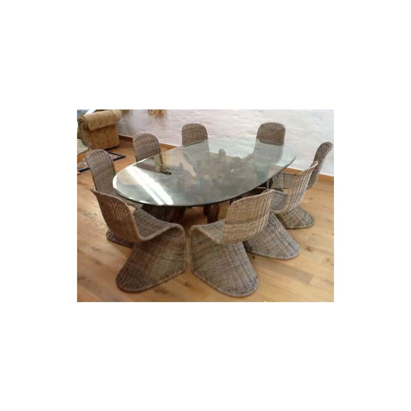 1.8m Reclaimed Teak Root Oval Dining Table with 8 Zorro Chairs